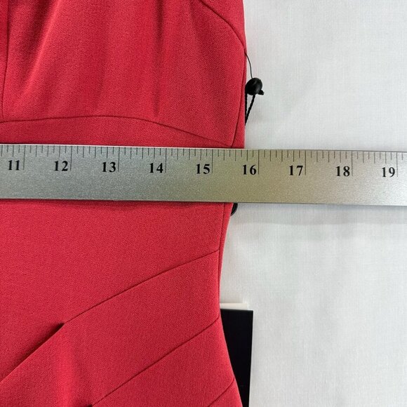 Adrianna Papell Dress Sz 6 Crepe Sheath Drape Pleated Square Neck Cap Sleeve Red - Picture 10 of 11